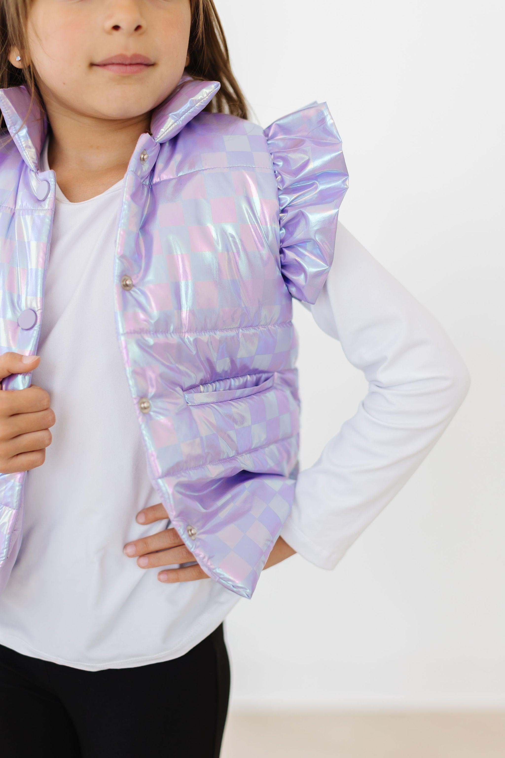 Lavender Haze Checker Puffer Vest - Aaria Tees Aaria Tees