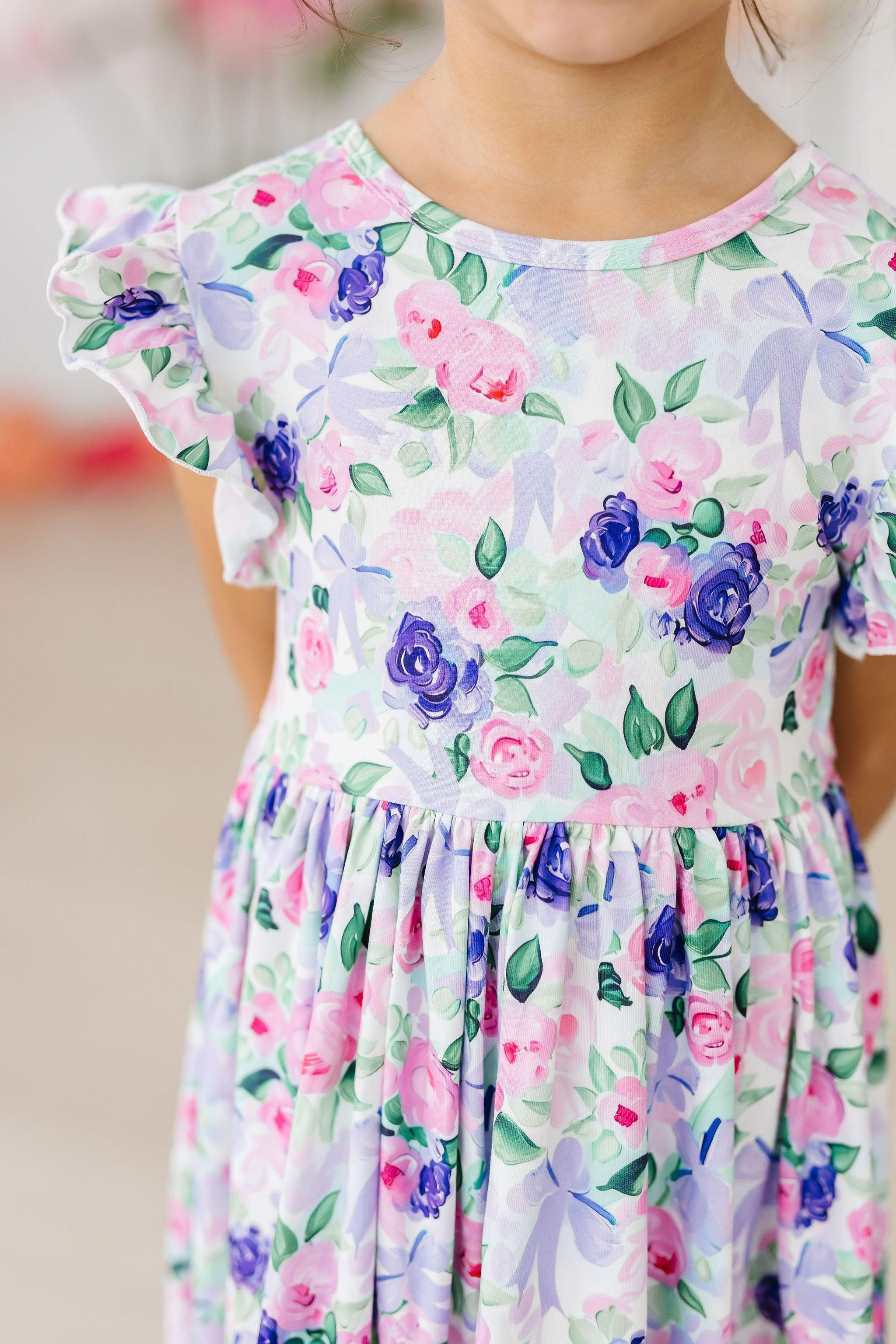 Lavender Love Flutter Sleeve Twirl Dress - Aaria Tees Aaria Tees