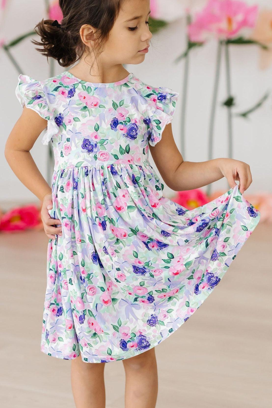 Lavender Love Flutter Sleeve Twirl Dress - Aaria Tees