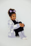 Lavender Checker Bow Cozy Cardigan - Aaria Tees Aaria Tees