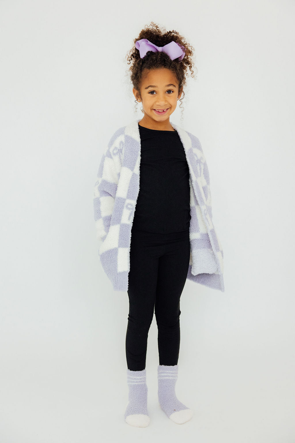 Lavender Checker Bow Cozy Cardigan - Aaria Tees Aaria Tees
