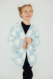 Light Blue Checker Bow Cozy Cardigan - Aaria Tees Aaria Tees