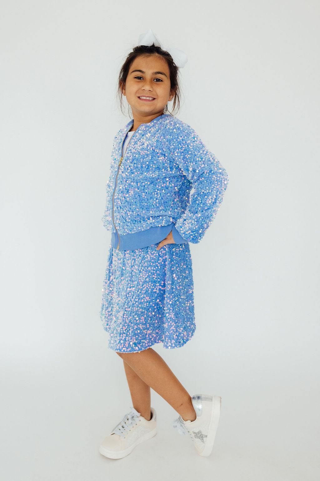 Light Blue Velvet Sequin Twirl Skort - Aaria Tees Aaria Tees