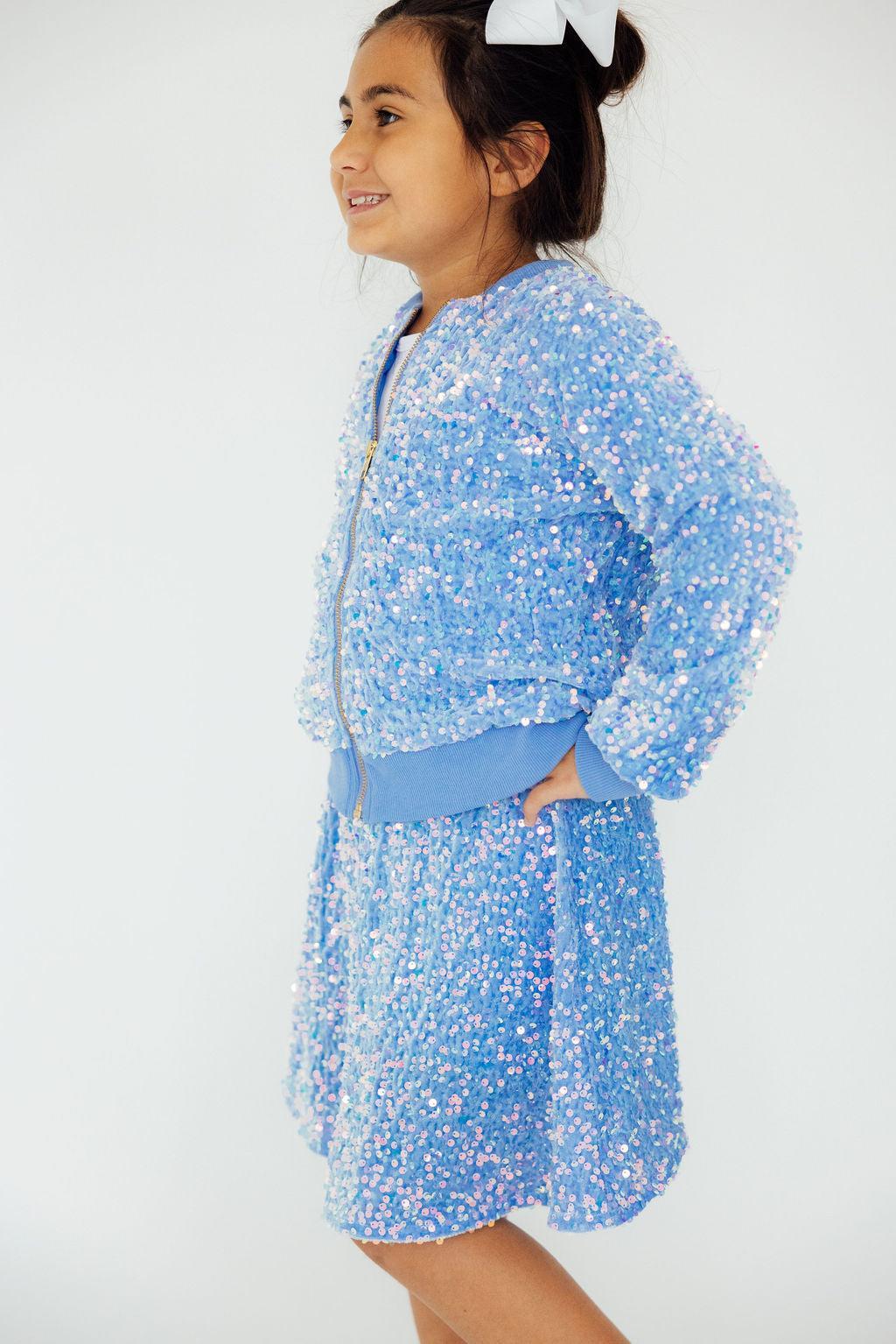 Light Blue Velvet Sequin Twirl Skort - Aaria Tees Aaria Tees