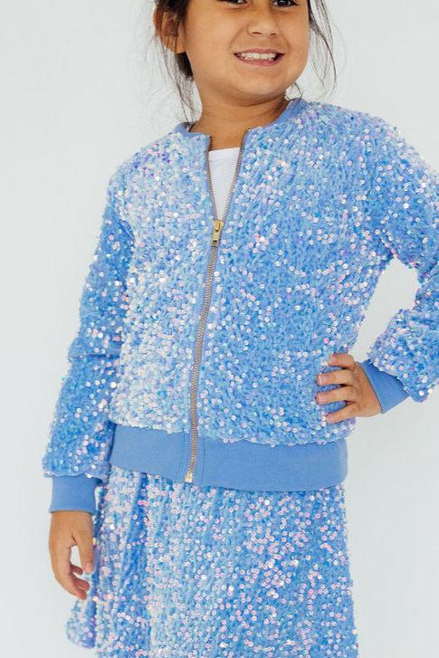 Light Blue Velvet Sequin Twirl Skort - Aaria Tees Aaria Tees