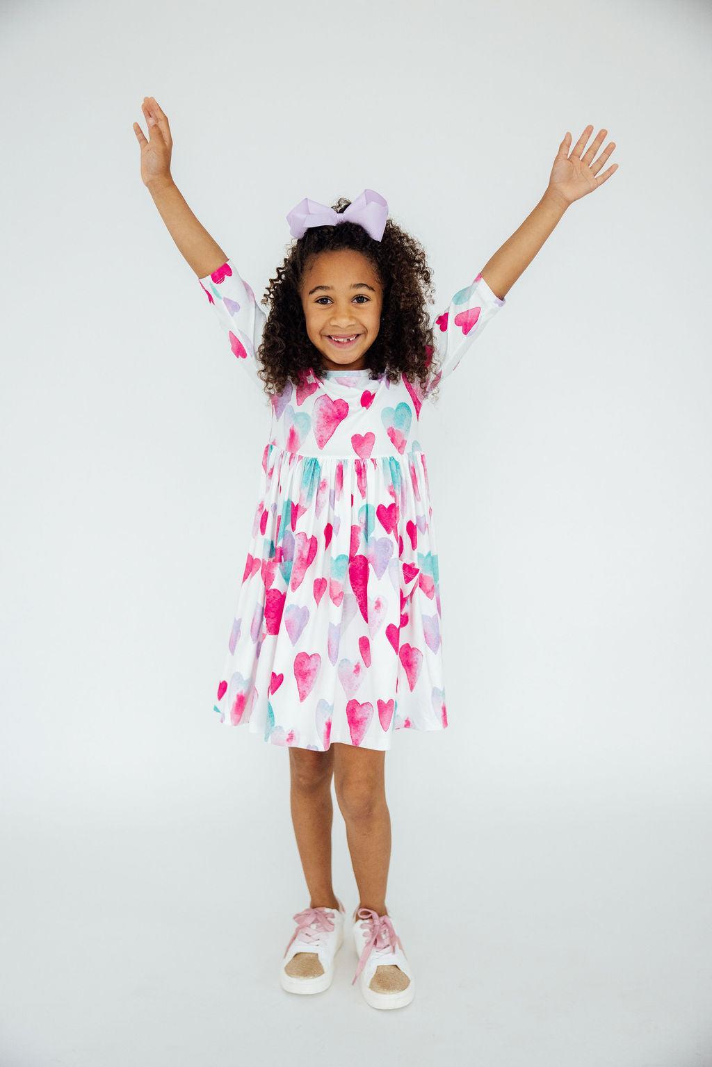Light Hearted 3/4 Sleeve Pocket Twirl Dress - Aaria Tees Aaria Tees