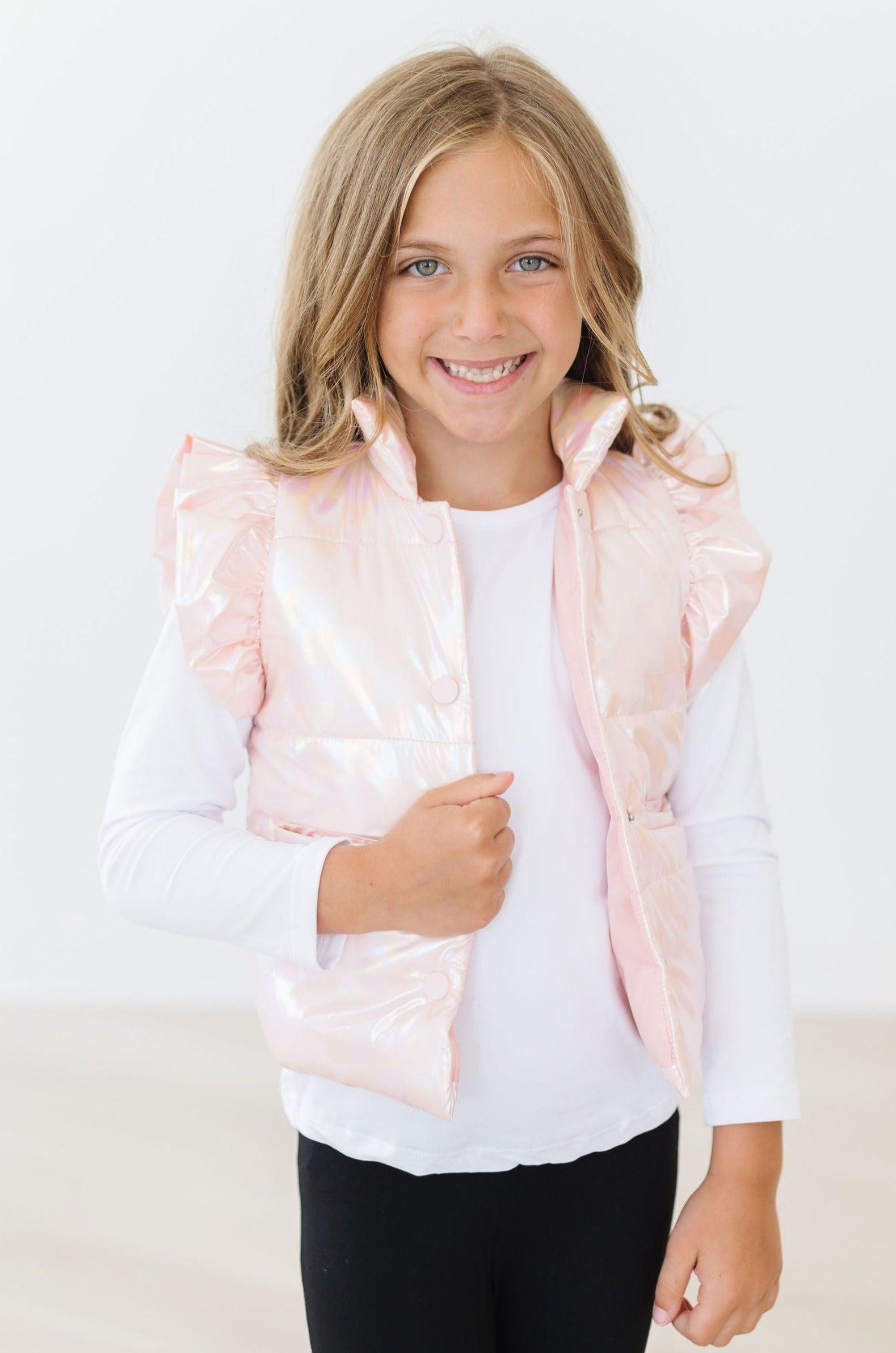 SALE Light Pink Checker Puffer Vest - Aaria Tees Aaria Tees