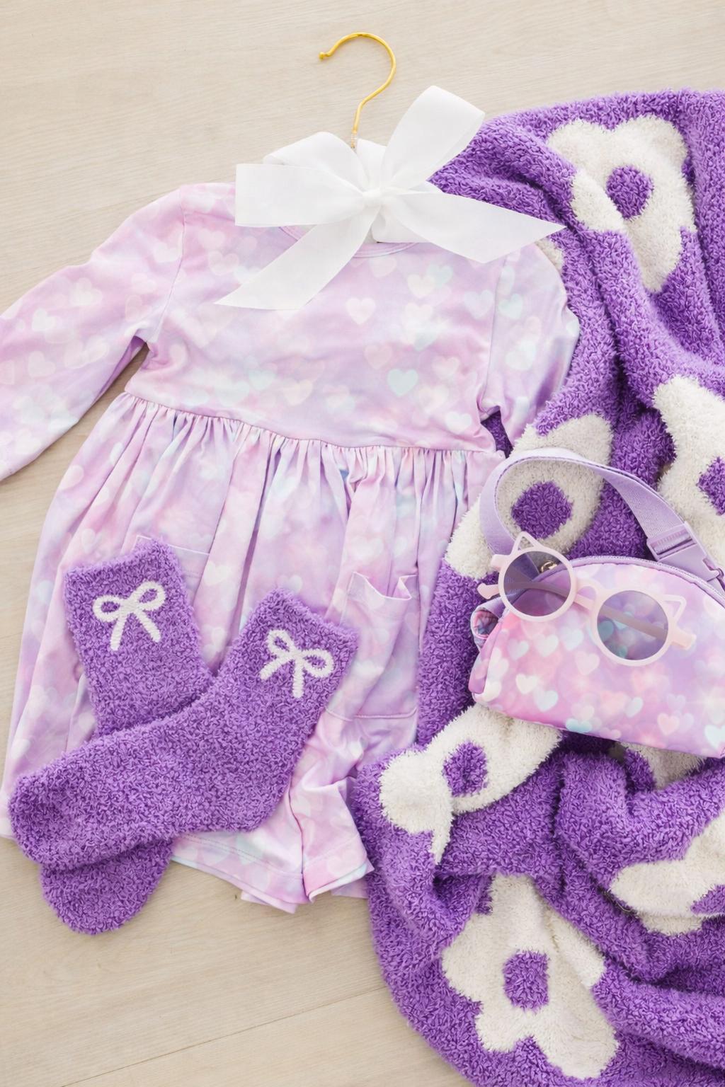 Lilac/Coconut Bow Cozy Socks - Aaria Tees Aaria Tees