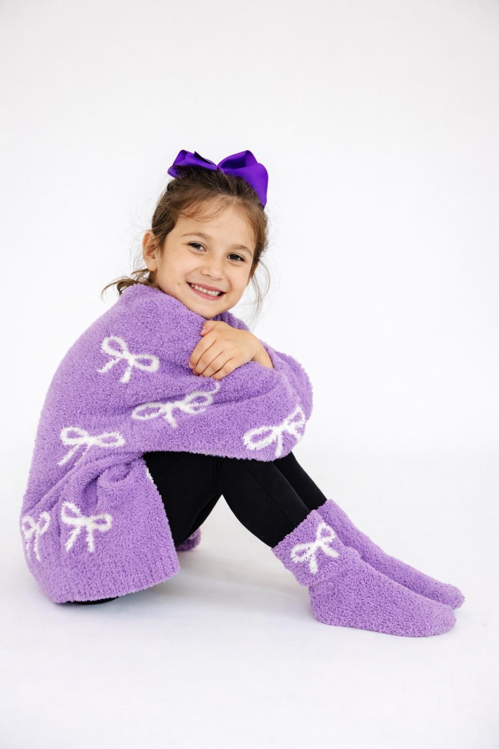 Lilac/Coconut Bow Cozy Socks - Aaria Tees Aaria Tees