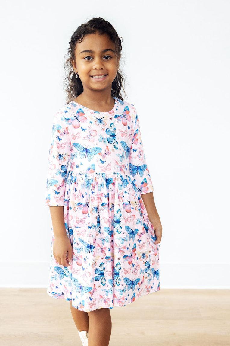 Little Flutters 3/4 Sleeve Pocket Twirl Dress - Aaria Tees Aaria Tees
