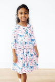 Little Flutters 3/4 Sleeve Pocket Twirl Dress - Aaria Tees Aaria Tees