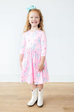 Little Miss Chickie 3/4 Sleeve Pocket Twirl Dress - Aaria Tees Aaria Tees