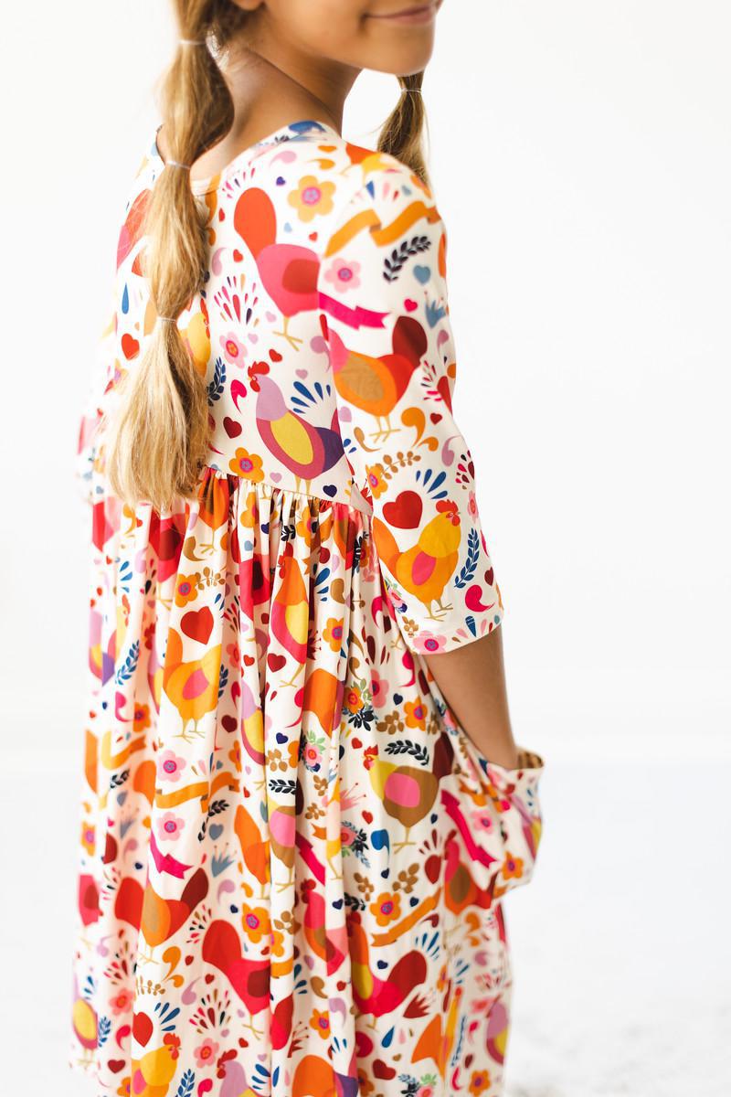 Little Red Hen 3/4 Sleeve Pocket Twirl Dress - Aaria Tees Aaria Tees