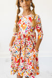 Little Red Hen 3/4 Sleeve Pocket Twirl Dress - Aaria Tees Aaria Tees