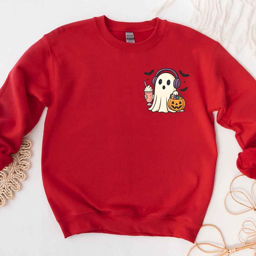 Little Ghost Iced Coffee Sweatshirt – Cute Halloween Ghost Sweatshirt - Aaria Tees Aaria Tees