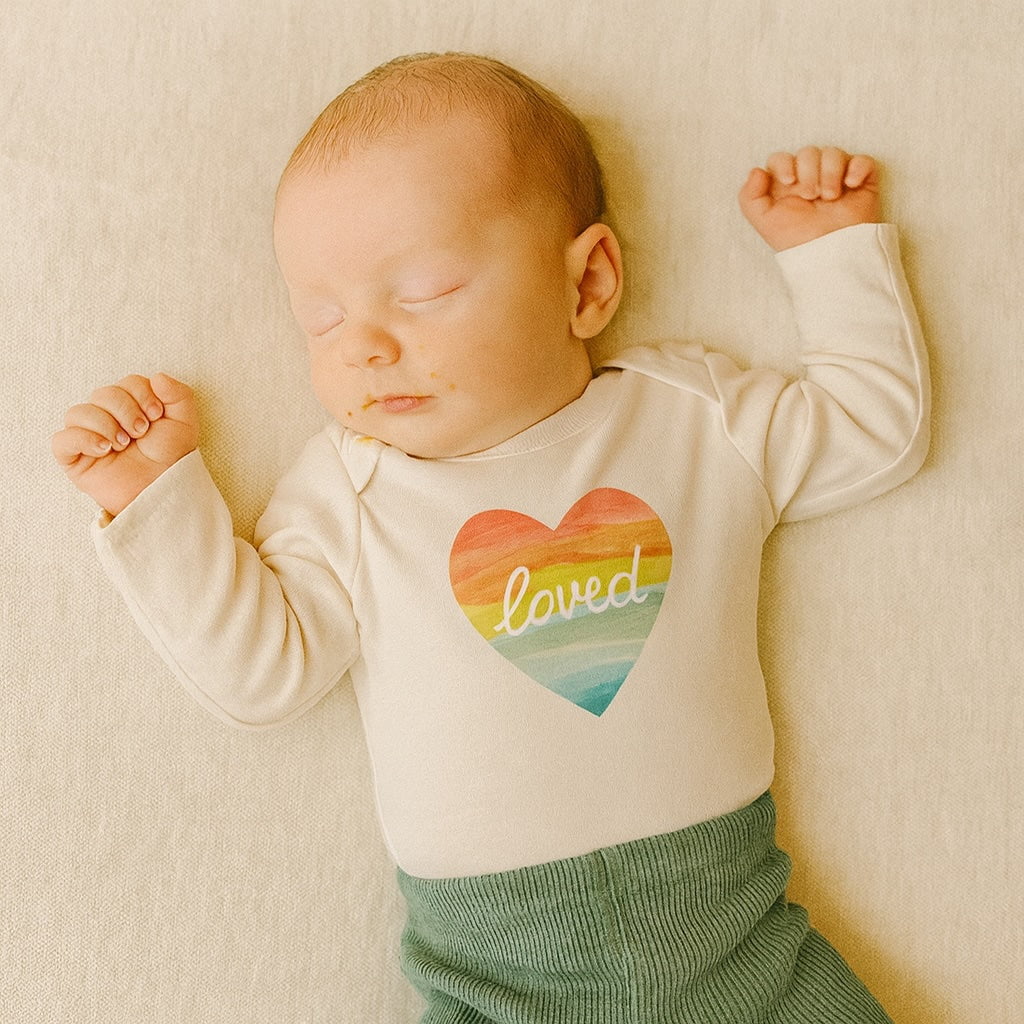 long sleeve graphic bodysuit | loved rainbow heart - Aaria Tees Aaria Tees