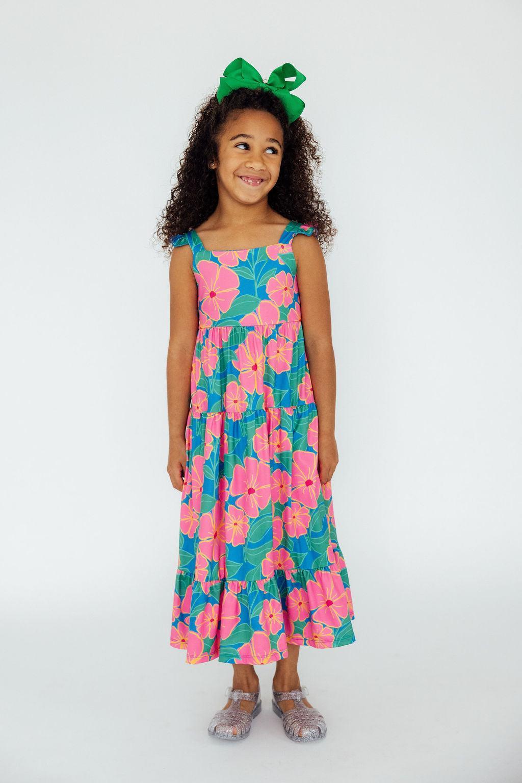 Luau Floral Ruffle Maxi Dress - Aaria Tees