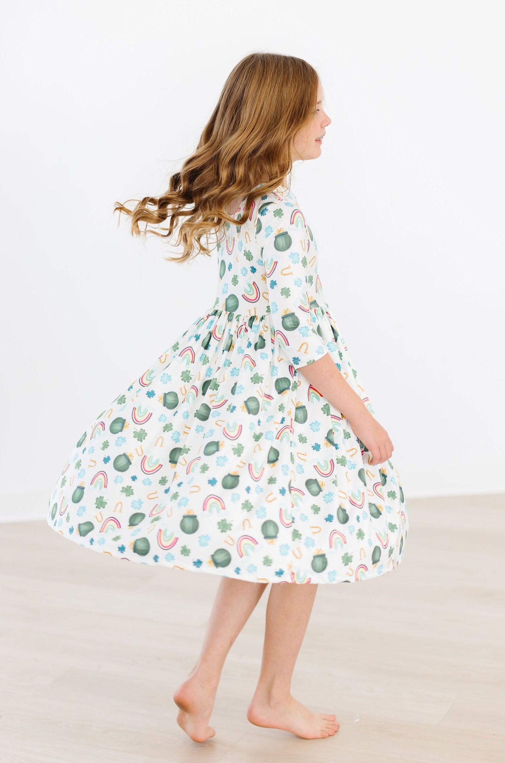 Luck of the Irish 3/4 Sleeve Pocket Twirl Dress - Aaria Tees Aaria Tees