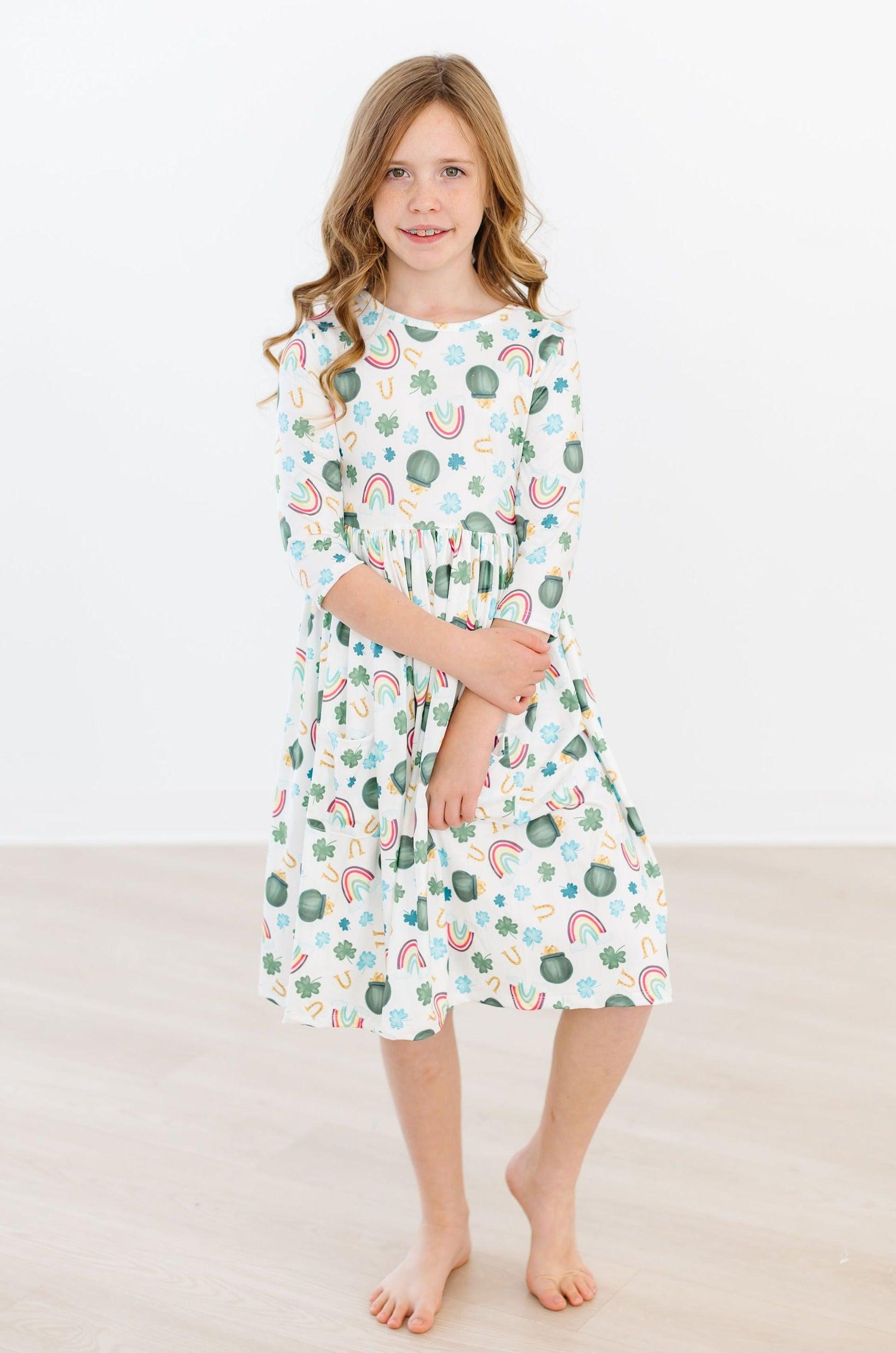 Luck of the Irish 3/4 Sleeve Pocket Twirl Dress - Aaria Tees Aaria Tees