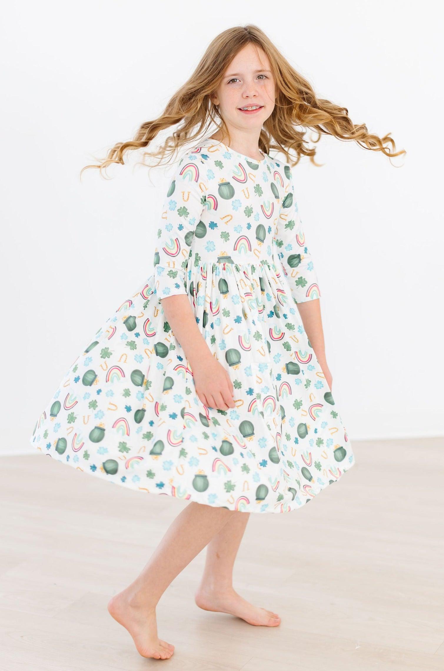 Luck of the Irish 3/4 Sleeve Pocket Twirl Dress - Aaria Tees Aaria Tees