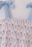 Blue floral bow print smocked mom dress - Aaria Tees Aaria Tees