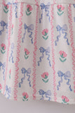 Blue floral bow print smocked mom dress - Aaria Tees Aaria Tees