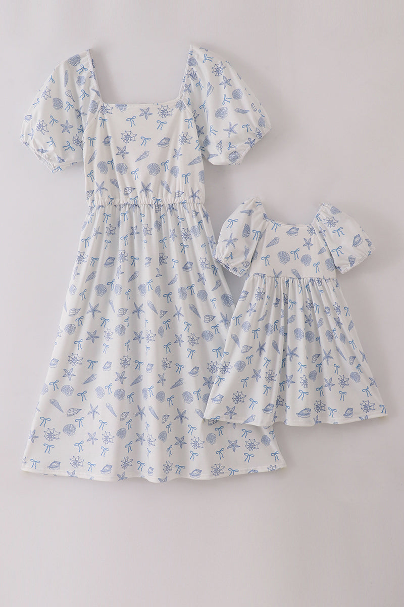 Blue seashell bow mom&me dress - Aaria Tees Aaria Tees