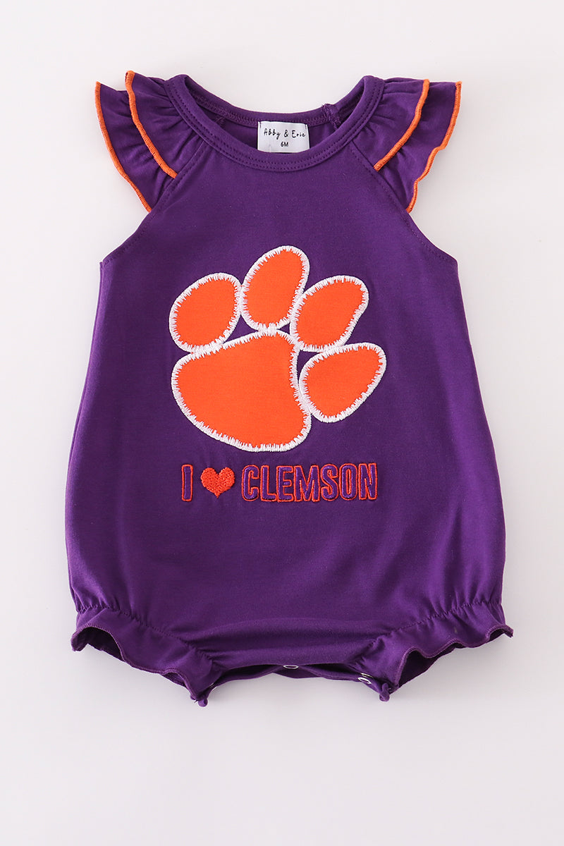 Purple I love clemson applique ruffle bubble - Aaria Tees Aaria Tees