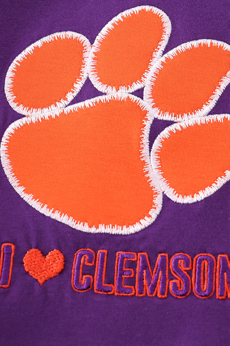 Purple I love clemson applique ruffle bubble - Aaria Tees Aaria Tees
