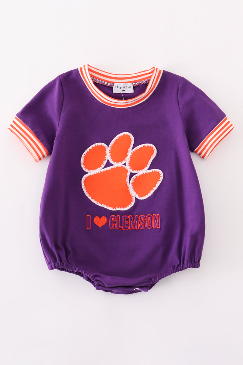 Purple I love clemson applique bubble - Aaria Tees