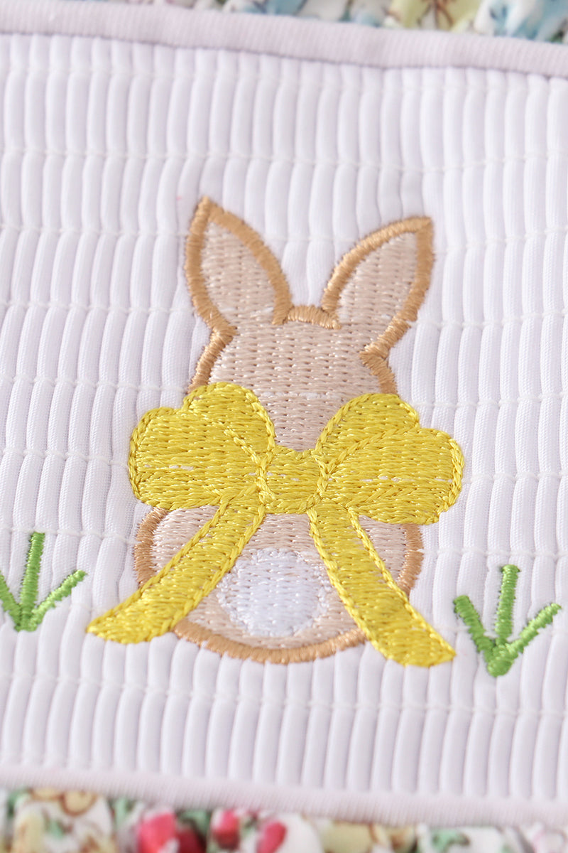 Floral print bunny embroidery smocked girl dress - Aaria Tees Aaria Tees