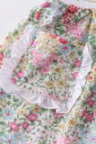 Floral print bunny embroidery smocked girl dress - Aaria Tees Aaria Tees