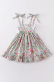 Floral print bunny embroidery smocked girl dress - Aaria Tees Aaria Tees