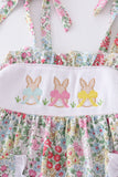 Floral print bunny embroidery smocked girl set Aaria Tees