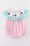 Pink tractor embroidery plaid girl bubble Aaria Tees