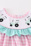 Pink tractor embroidery plaid girl bubble Aaria Tees