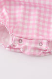 Pink tractor embroidery plaid girl bubble Aaria Tees
