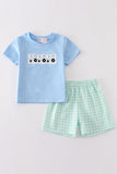 Blue tractor embroidery boy set Aaria Tees