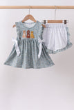 Floral puppy embroidery ruffle shorts set - Aaria Tees Aaria Tees