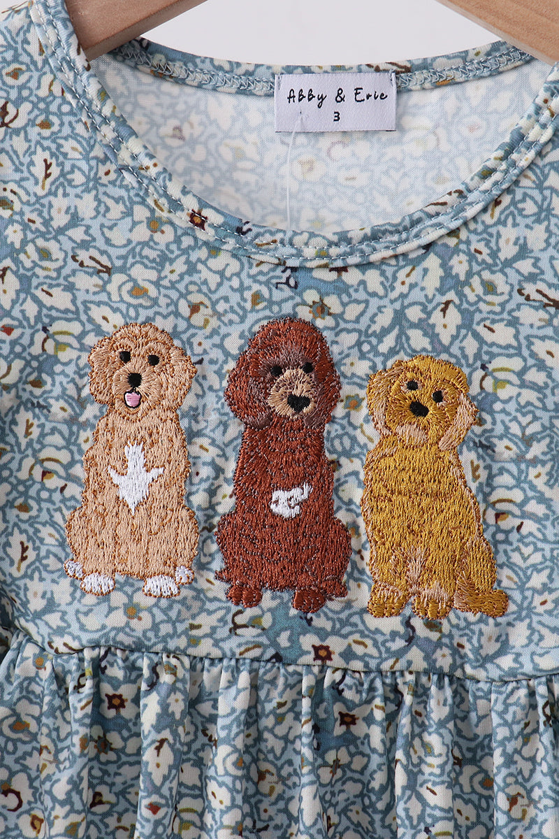 Floral puppy embroidery ruffle shorts set - Aaria Tees Aaria Tees