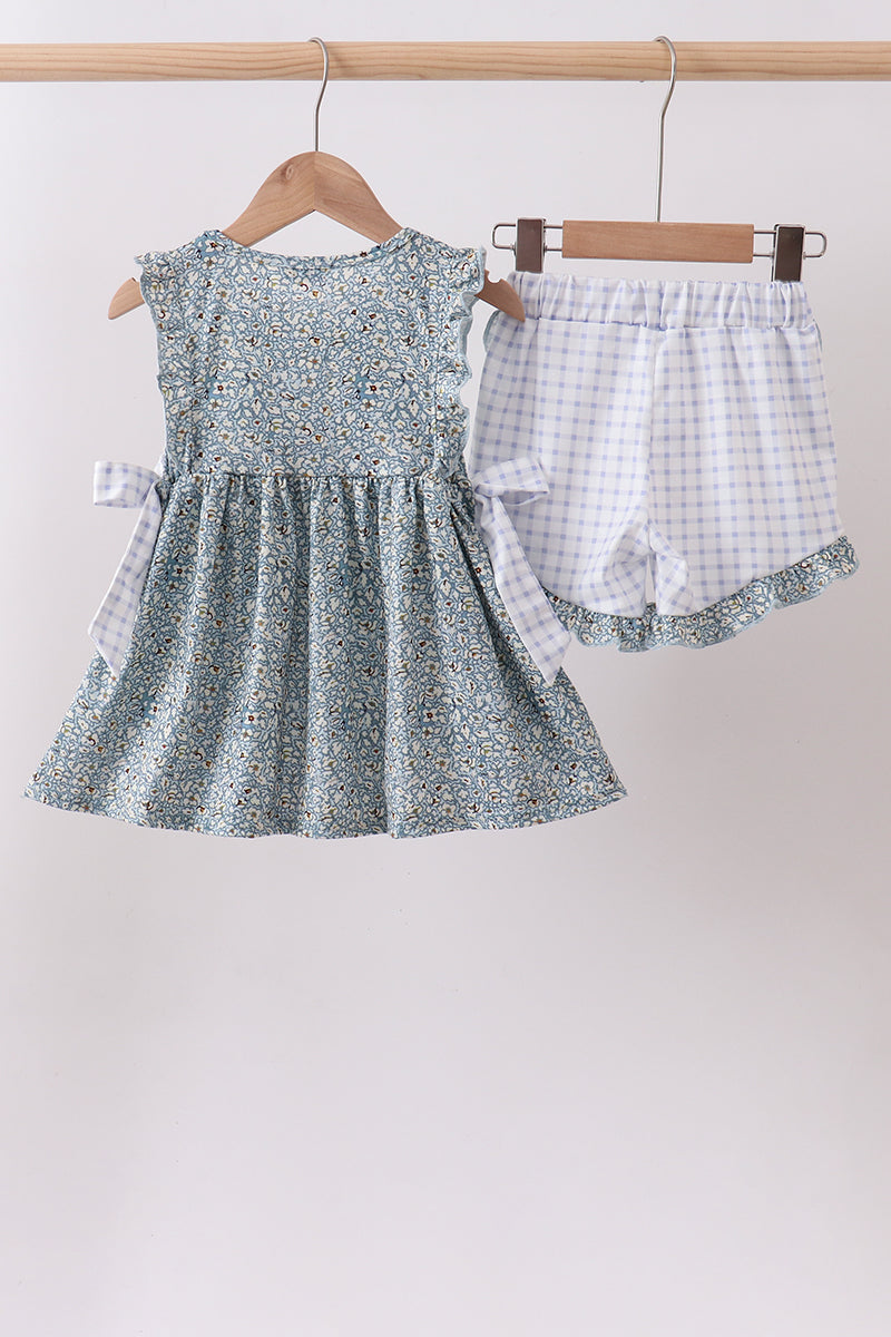 Floral puppy embroidery ruffle shorts set - Aaria Tees Aaria Tees