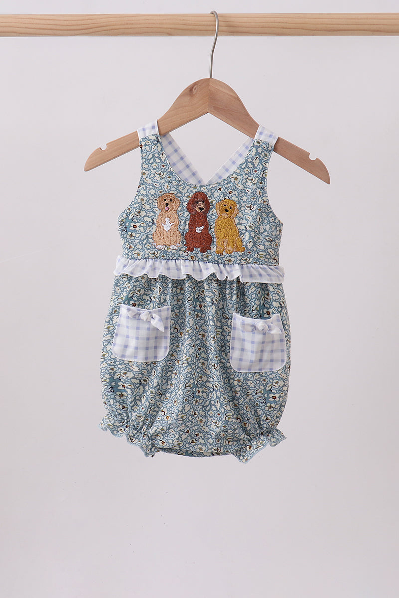 Floral puppy embroidery ruffle bubble - Aaria Tees Aaria Tees