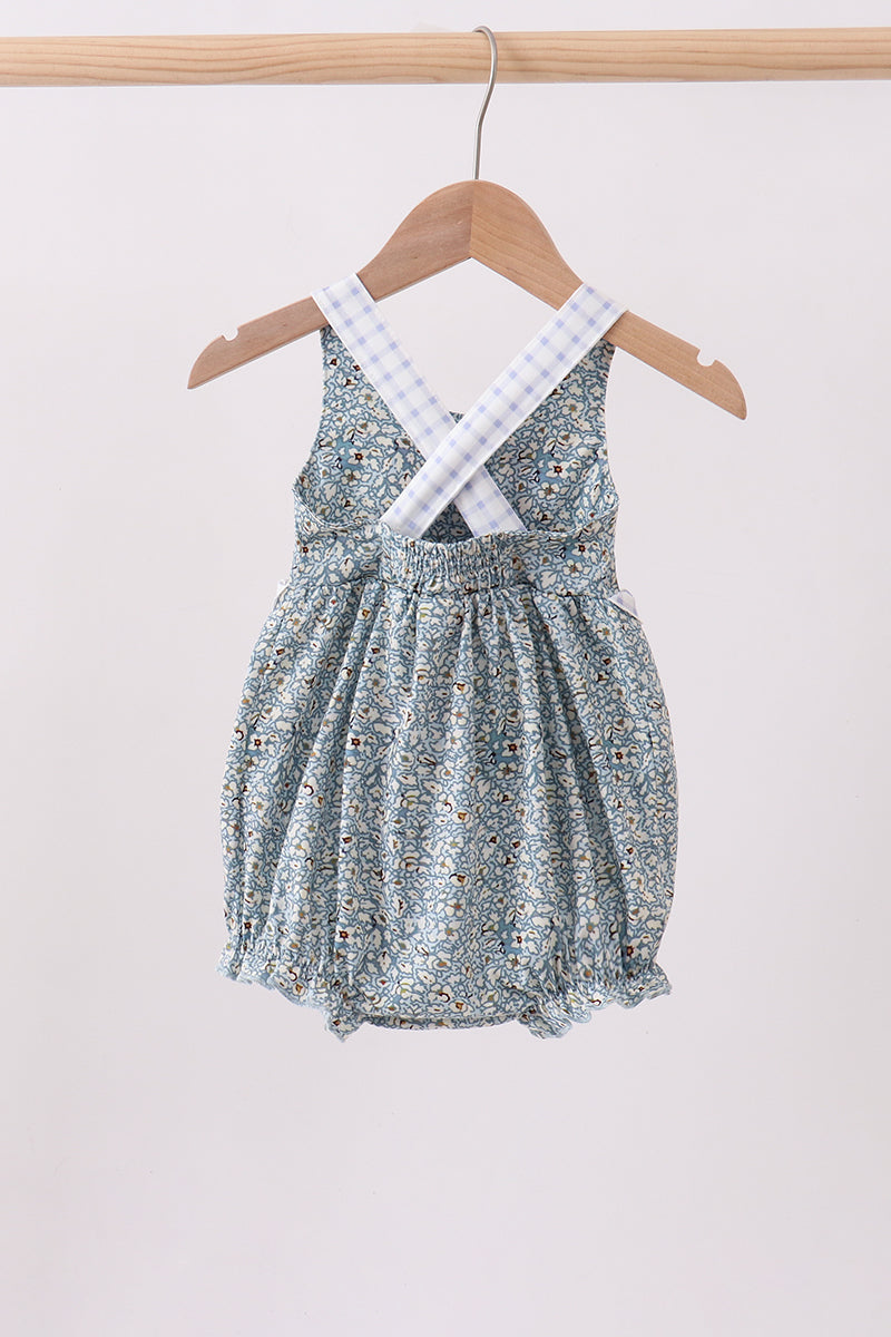 Floral puppy embroidery ruffle bubble - Aaria Tees Aaria Tees