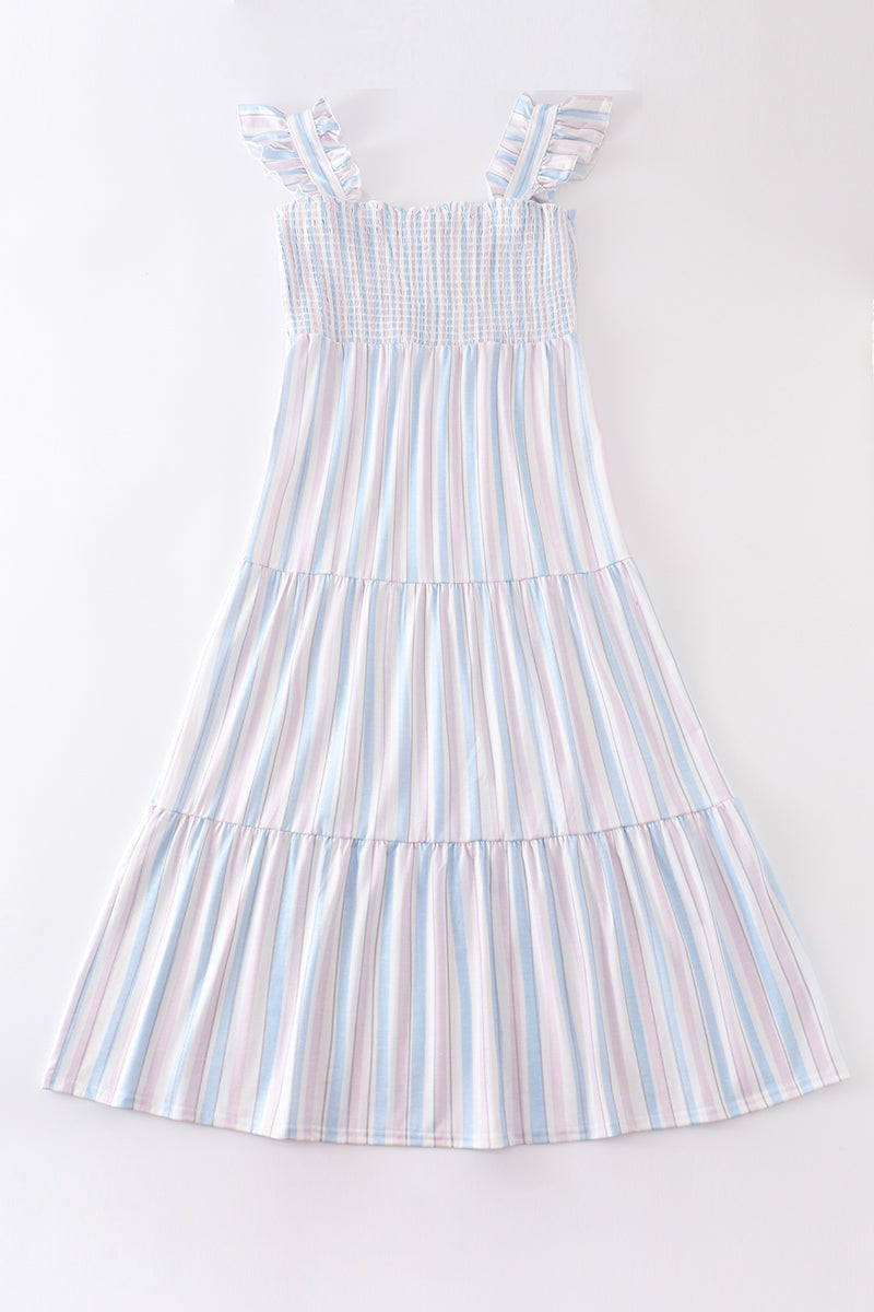 Crab french knot stripe smocked dress - Aaria Tees