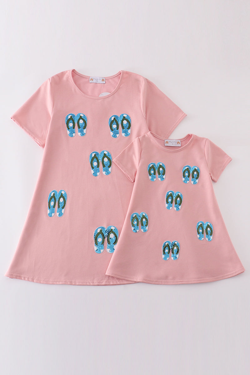 Teal slipper sequin mom&me dress - Aaria Tees