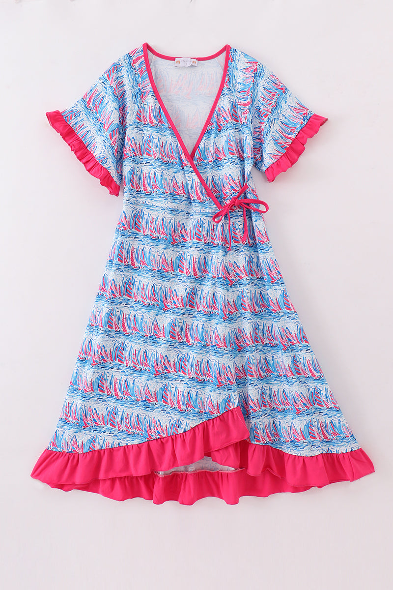 Blue sailboat serenade print mom&me dress - Aaria Tees Aaria Tees