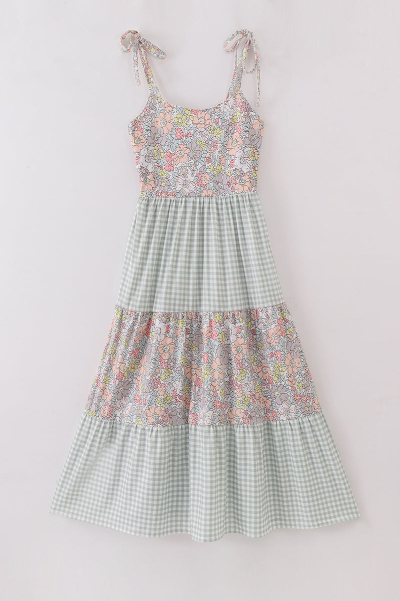 Sage pastel floral harmony mom&me gingham dress - Aaria Tees Aaria Tees