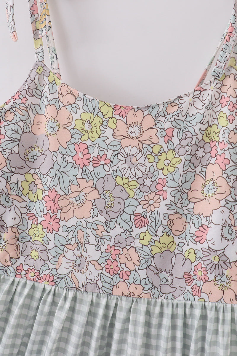 Sage pastel floral harmony mom&me gingham dress - Aaria Tees Aaria Tees