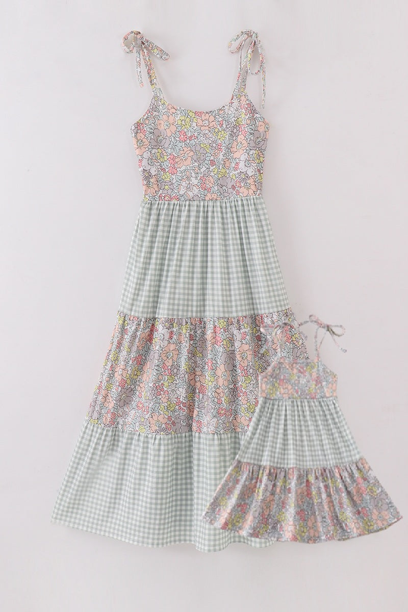 Sage pastel floral harmony mom&me gingham dress - Aaria Tees Aaria Tees