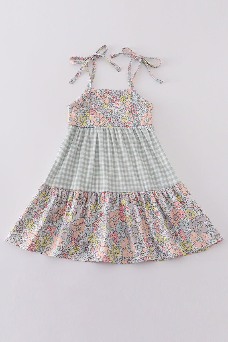 Sage pastel floral harmony mom&me gingham dress - Aaria Tees Aaria Tees